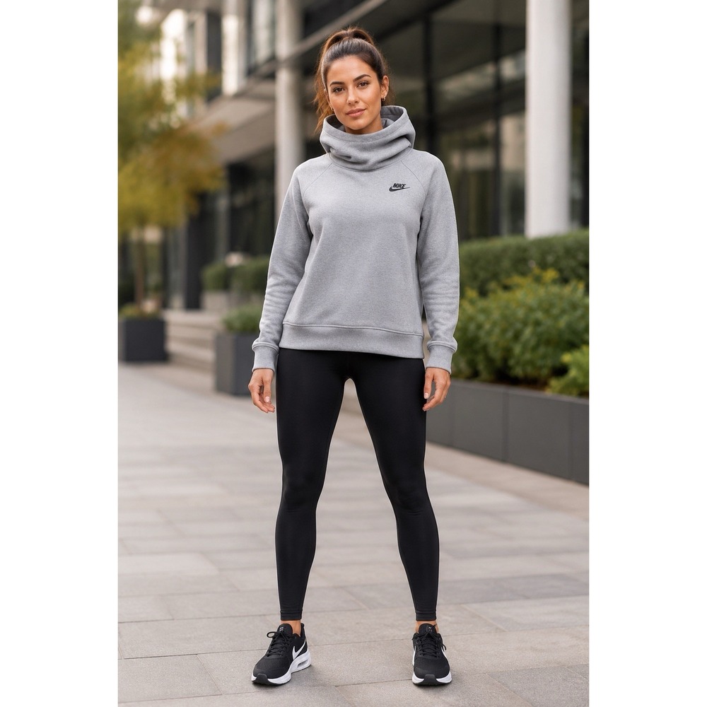 Nike Sportswear Womens Sz-L Gray Funnel Neck Club Fleece Hoodie Pullover Swoosh